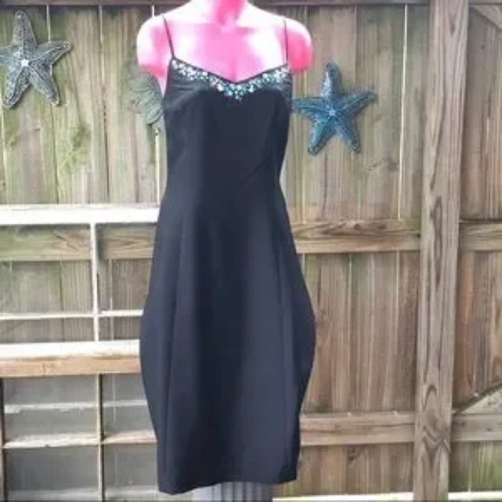 Ann Taylor Black 100% Silk Dress Y2K with Aqua Blue Flowers Women’s Size 2P